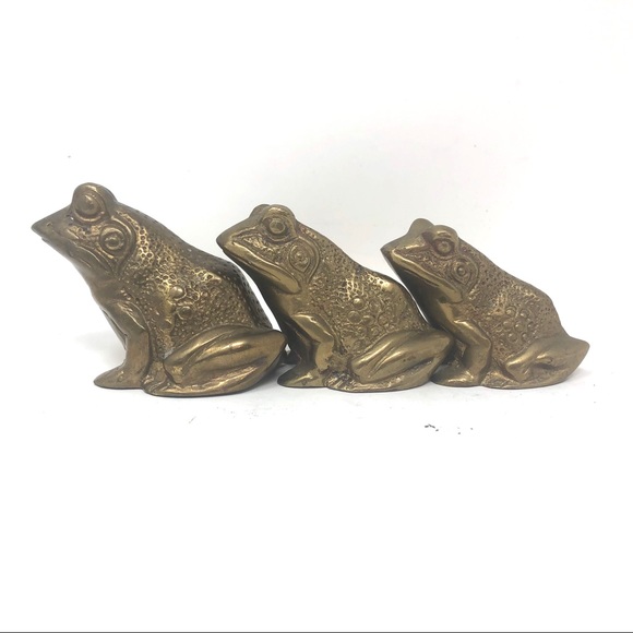 Other - Set of 3 Brass Frog Figurines Paperweights Decor